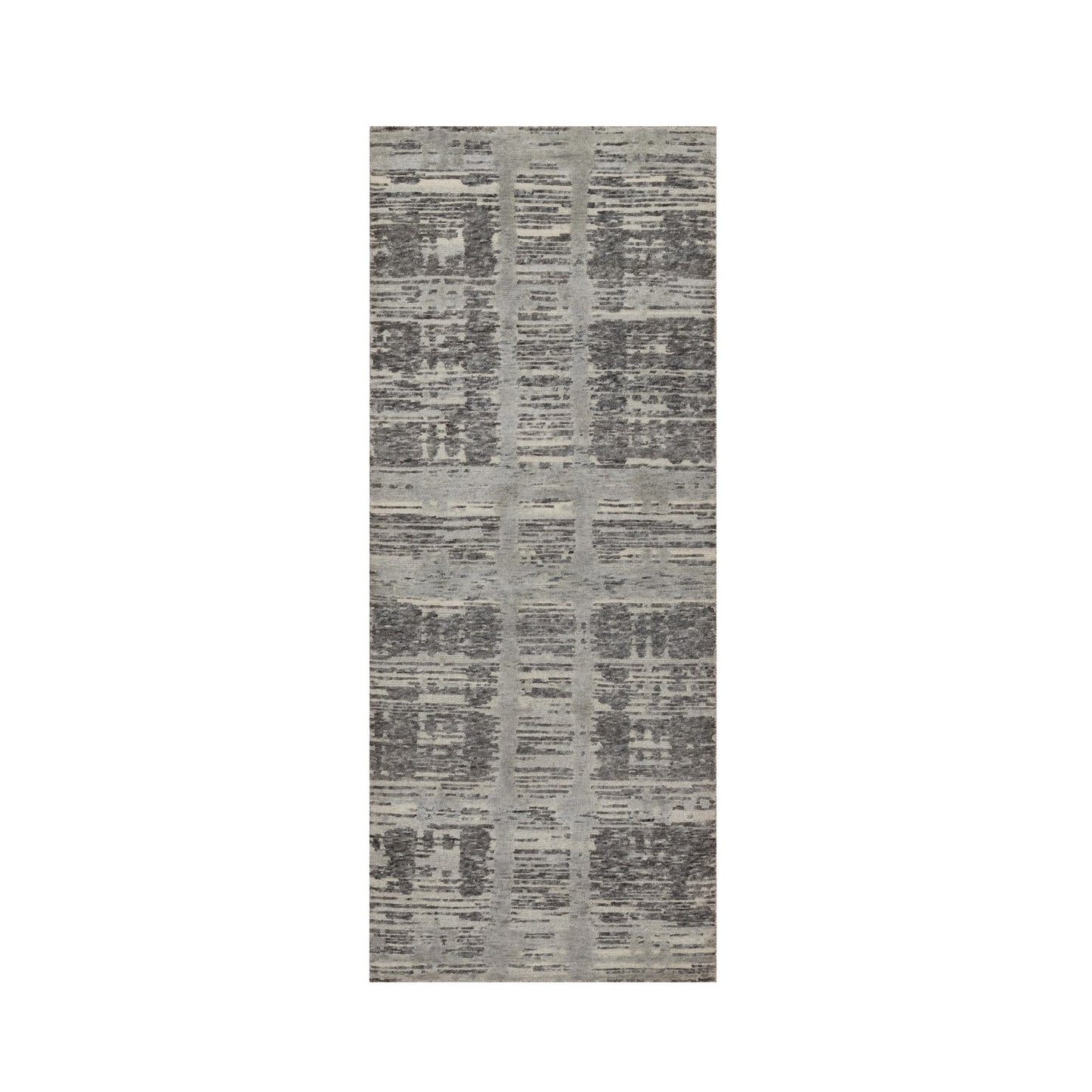 2'5"X6'2" Gray Modern Runner Rug Criss Cross Design Pure Wool Hand Knotted
