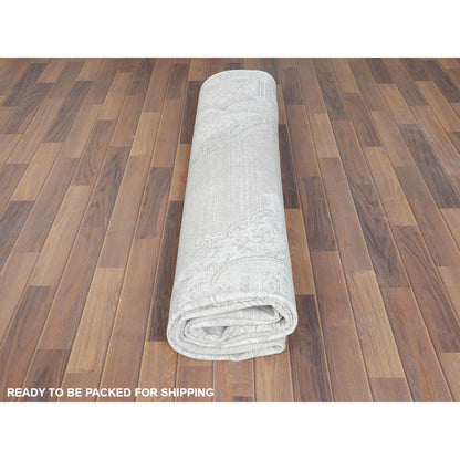 9'6"X12'5" Hand Knotted Ivory Vintage Farsian Karman Worn Wool Rug