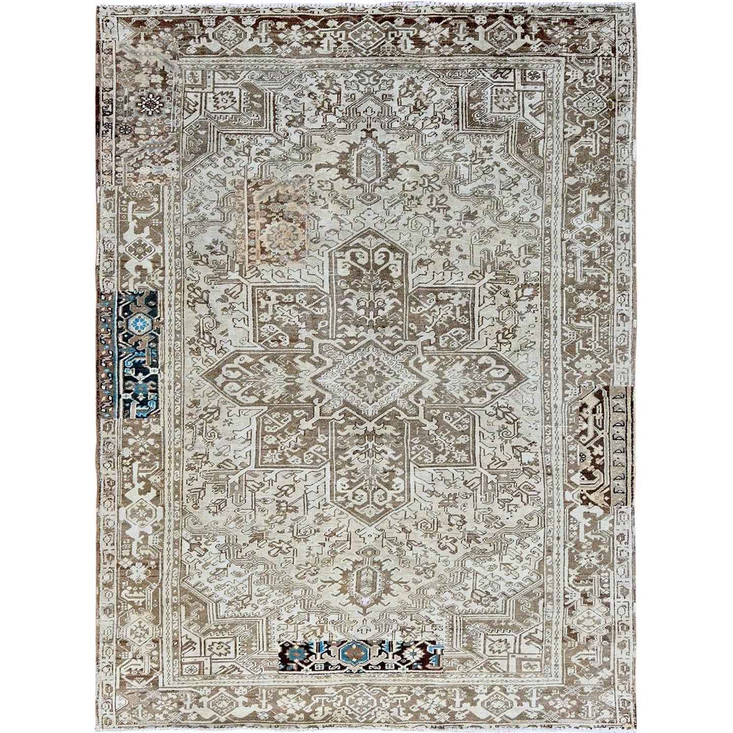 7'6"X10'4" Pastel Gray Vintage Zoroastrian Heris All Wool Hand Knotted Rug