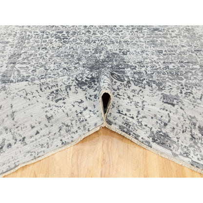 8'X10'1" Hand Knotted Grey Broken Farsian Design Wool And Pure Silk Rug