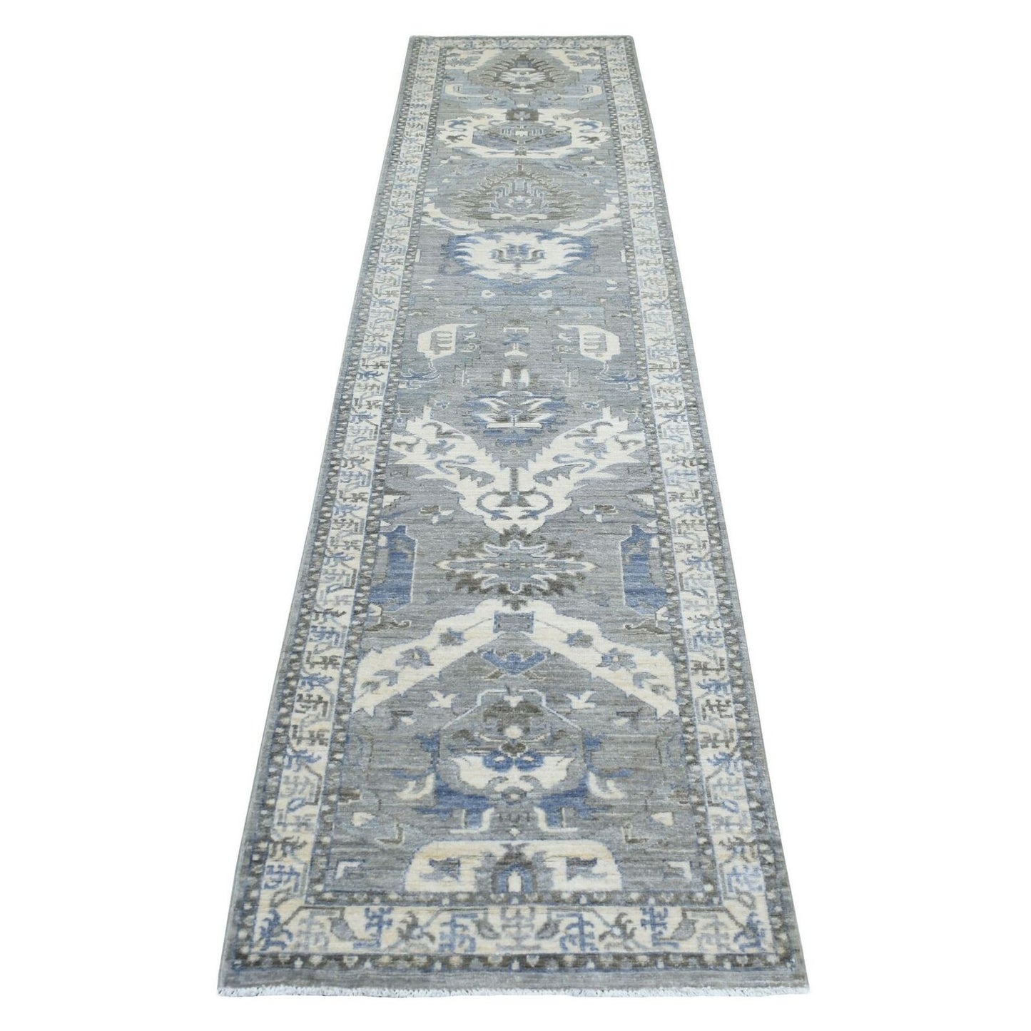 2'6"X11'6" Extra Soft Wool Hand Knotted Gray Afghan Peshawar Runner Rug