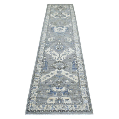 2'6"X11'6" Extra Soft Wool Hand Knotted Gray Afghan Peshawar Runner Rug