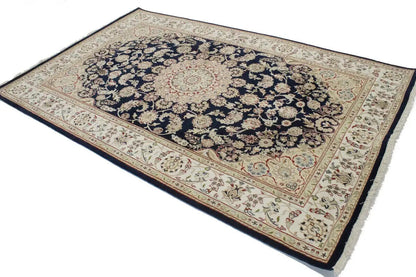 6X9 Ft Hand-Knotted Indo-Nain Oriental Rug Dark