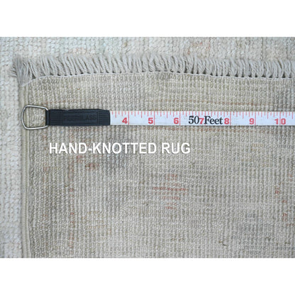 2'10"X9'7" White Afghan Angora Oushak Hand Knotted 100% Wool Runner Rug