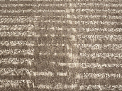 8x10 Hand-Knotted Bas-Relief Modern Oriental Rug Brown Wool Area Carpet