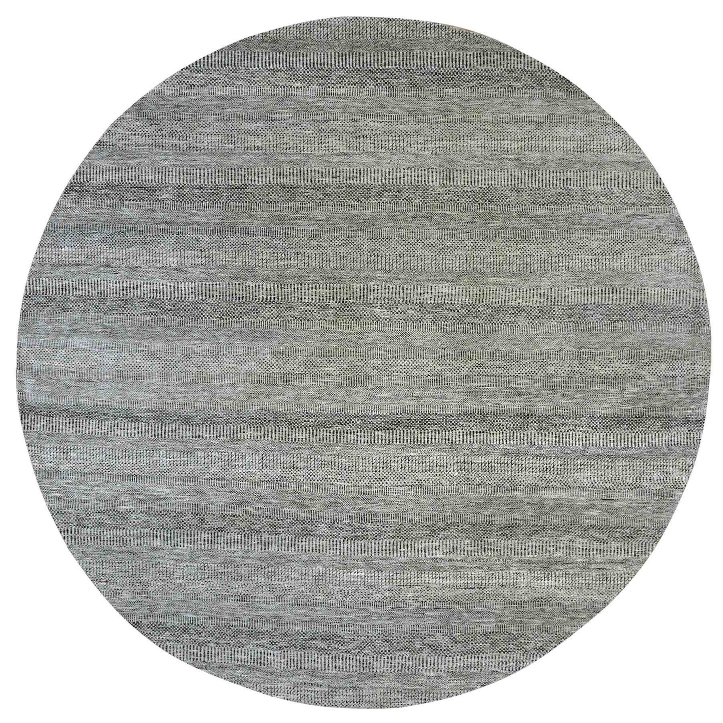 12'X12' Gray Modern Soft Undyed Wool Grass Design Hand Knotted Round Rug