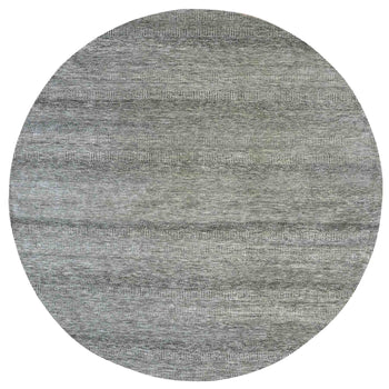 12'X12' Gray Modern Soft Undyed Wool Grass Design Hand Knotted Round Rug