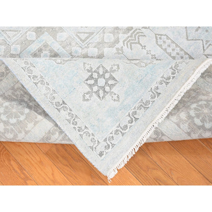 8'1"X10'5" Light Green Hand-Knotted Mamluk Design Pure Silk With Wool Rug