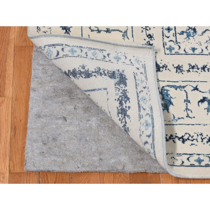 9'X12'1" Ivory Modern Broken Design Wool And Silk Hand Knotted Rug