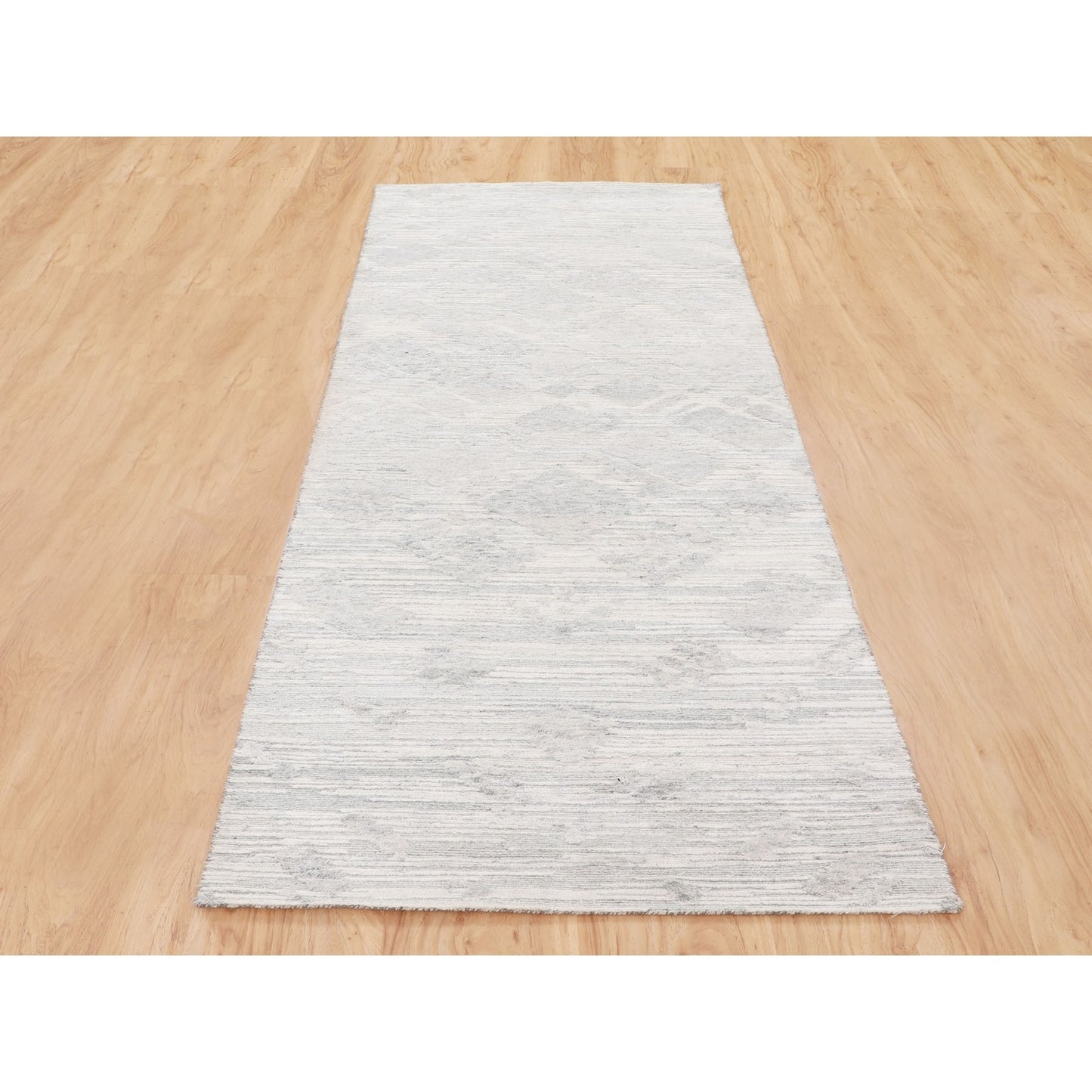 2'6"X8' Modern Hand Spun Runner Undyed Natural Wool Hand Knotted Rug