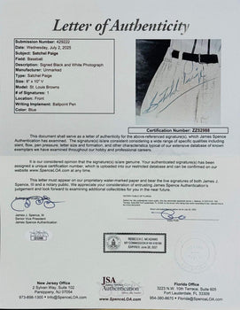 Satchel Paige Autographed Browns 8X10 Baseball Framed Photo (Jsa)