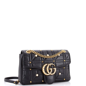 Medium Gucci Pearly GG Marmont Flap Bag Embellished Matelasse Leather