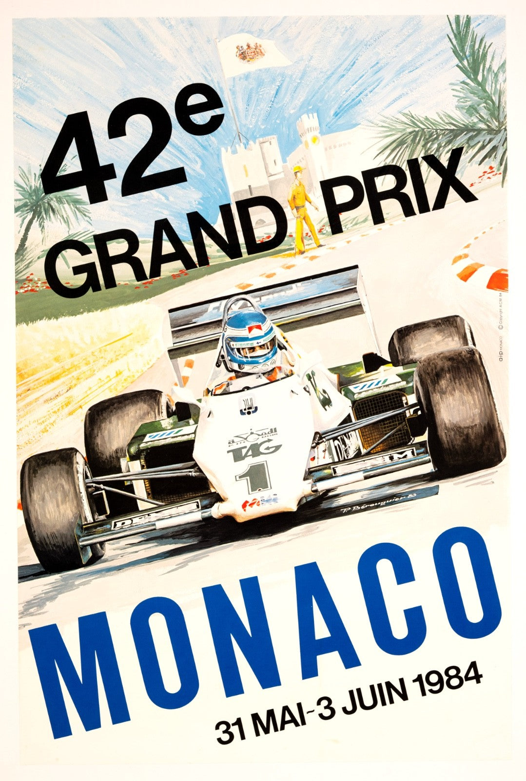 Monaco Grand Prix 1984 Berenguier Vintage French Poster Excellent Original