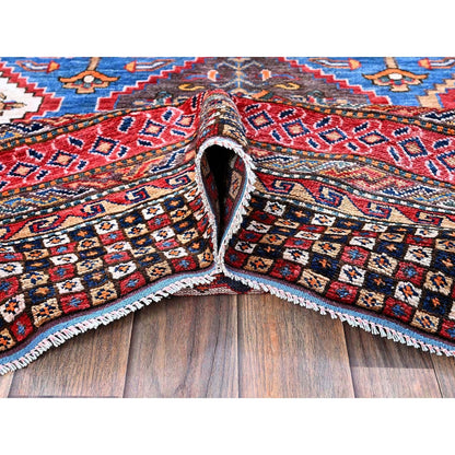 6'1"X8'6" Blue Afghan Ersari Caucasian Design Revival Hand Knotted Wool Rug