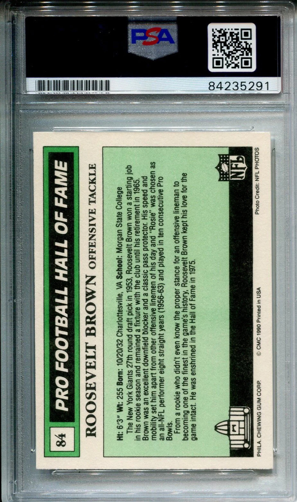 Roosevelt Brown 1990 Autographed Swell Football Card (Psa)