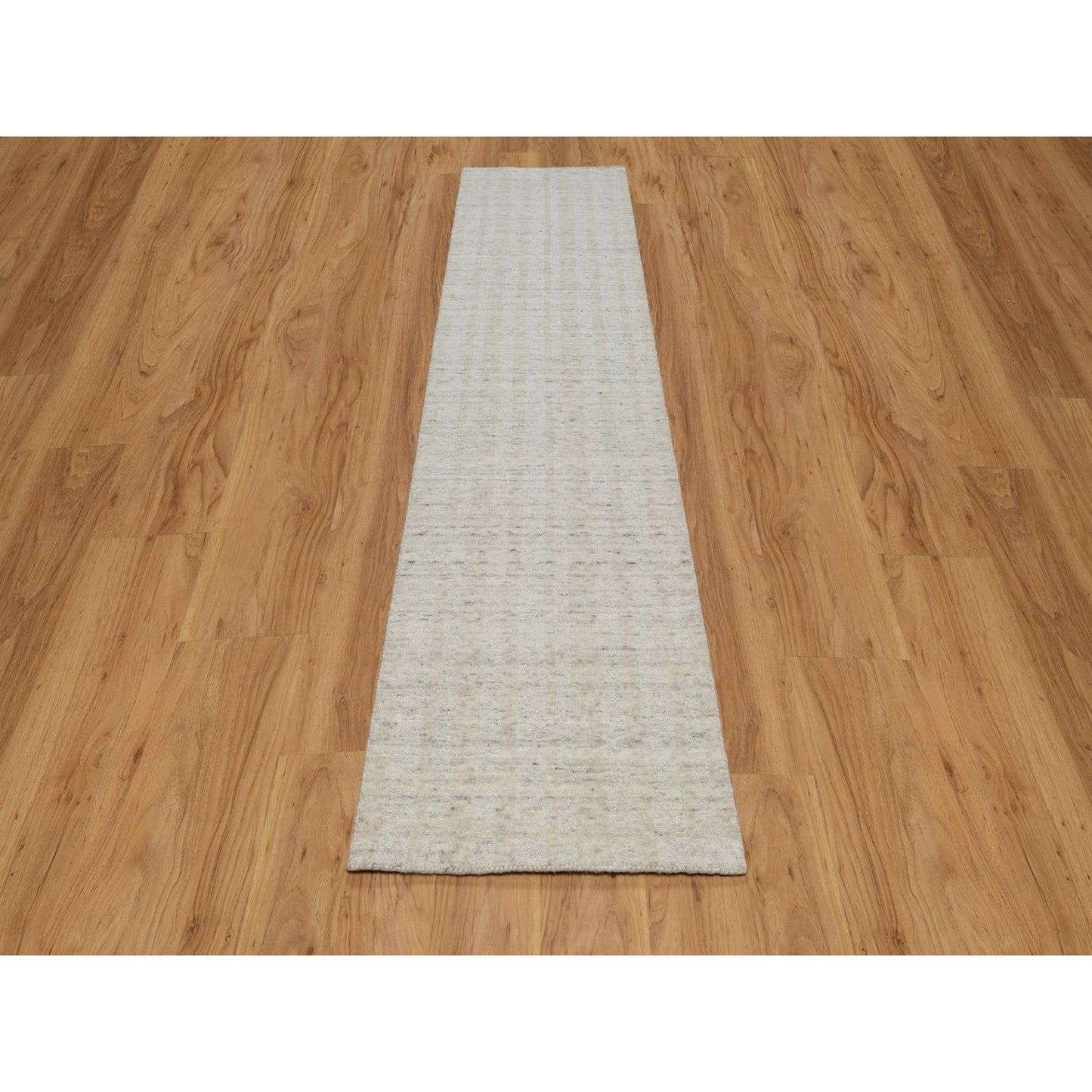 2'5"X10' Ivory Hand Loomed Vertical Stripe Design Natural Wool Runner Rug