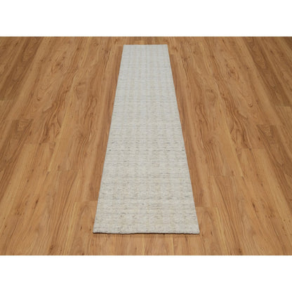 2'5"X10' Ivory Hand Loomed Vertical Stripe Design Natural Wool Runner Rug
