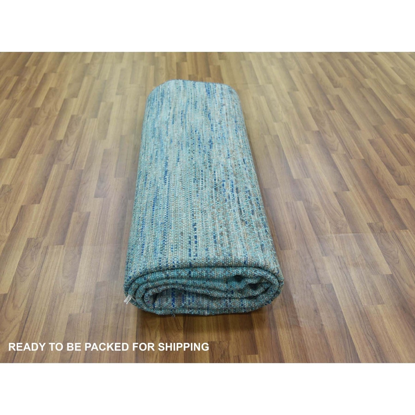 8'X9'10" Blue Pure Wool Hand Knotted Modern Chiaroscuro Collection Rug