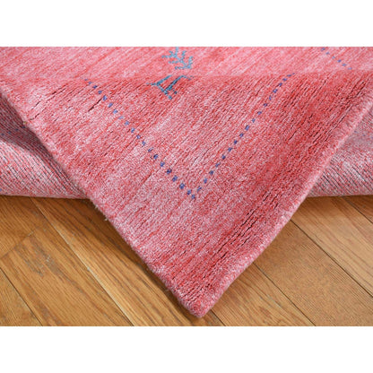 2'8"X13'6" Pink Wool And Silk Loomed Knotted Gabbeh Runner Oriental Rug
