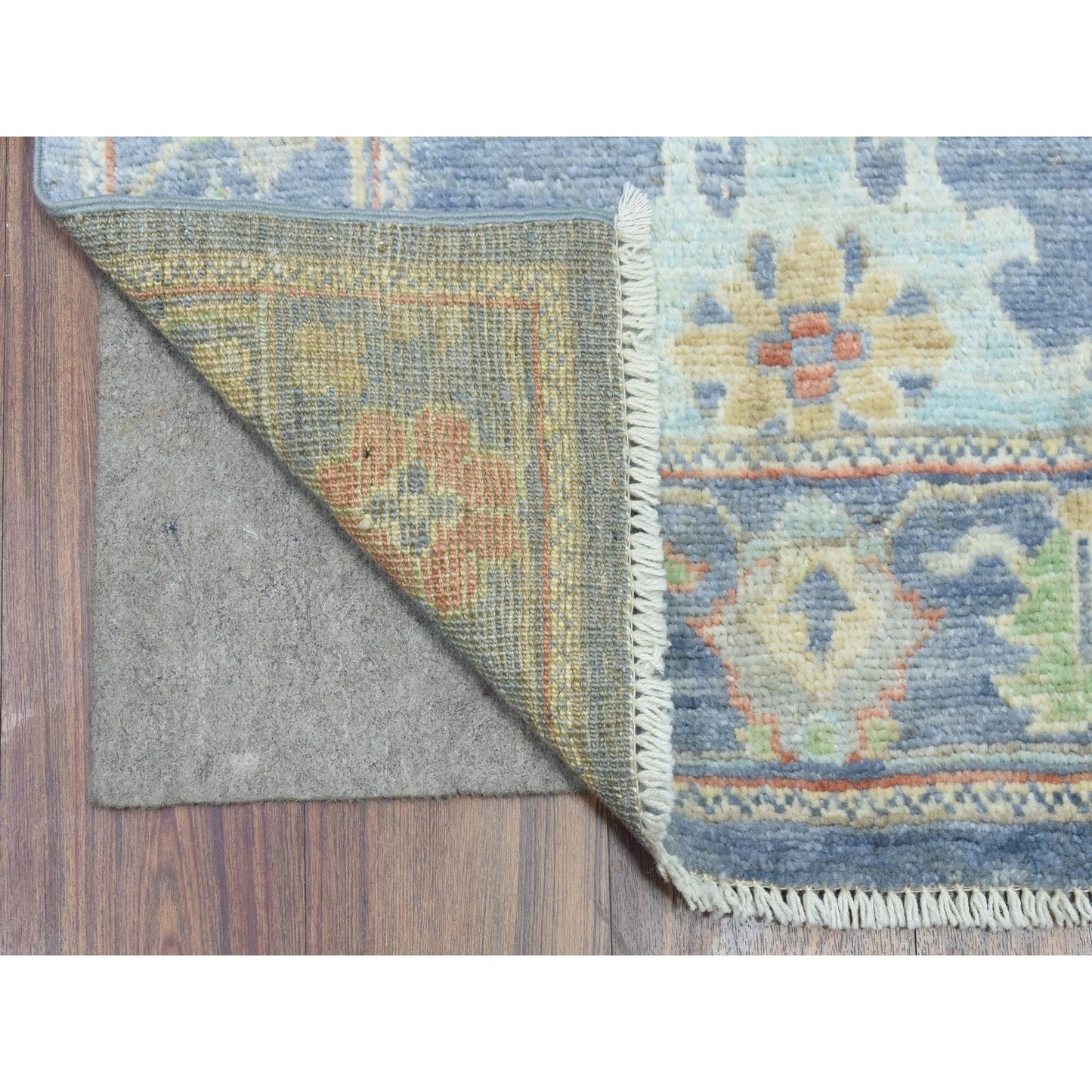 2'7"X15'10" Blue Wool Hand Knotted Afghan Angora Oushak Xl Runner Rug