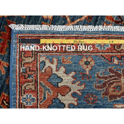 3'X10' Bayern Blue Heris All Over Design Soft Wool Hand Knotted Runner Rug