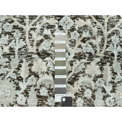 2'6"X10' Gray Hand Knotted Silk And Wool Willow And Cypress Tree Rug