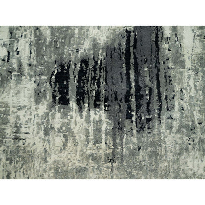 8'X8' Black Hand Knotted Abstract Wool And Silk Round Rug
