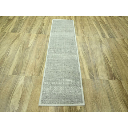 2'7"X8'1" Gray 100% Wool Rug Hand Knotted Oxidized Grass Design Runner