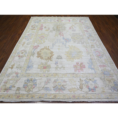 8'X9'9" Ivory Afghan Angora Oushak 100% Wool Hand Knotted Oriental Rug