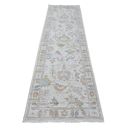 2'10"X10' White Sand Afghan Angora Oushak Wool Weft Runner Oriental Rug