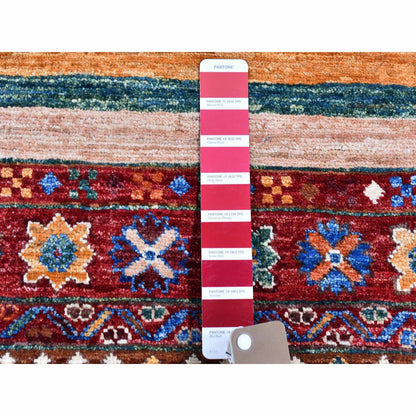 2'8"X8'3" Red Super Kazak Khorjin Design Wool Handknotted Wide Runner Rug