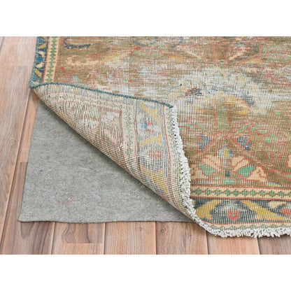 3'X10'1" Taupe Worn Down Old Farsian Hand Knotted Wool Wide Runner Rug