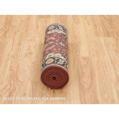 2'8"X12' Red Antiqued Saroogh Re-Creation Wool Hand Knotted Runner Rug
