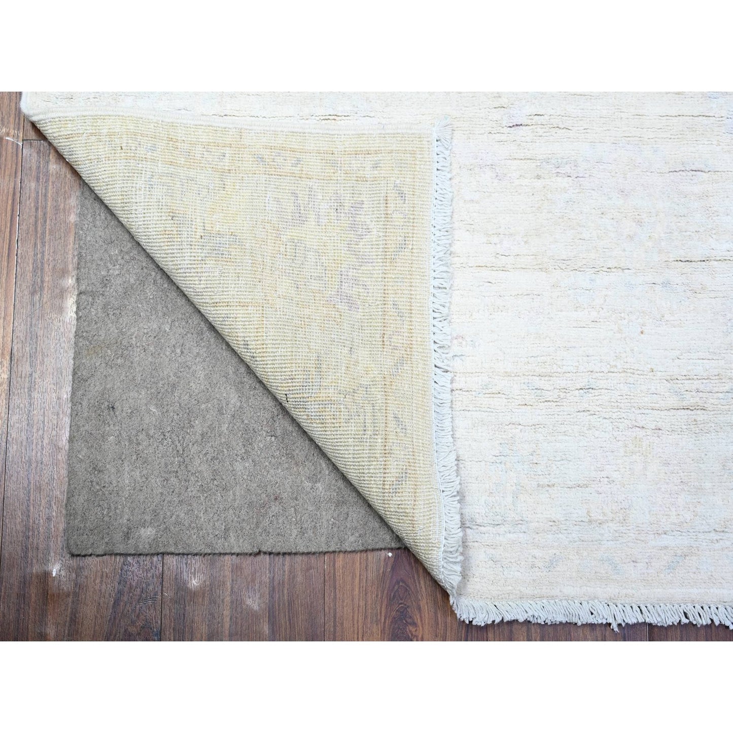 3'10"X11'2" White Diamond Hand Knotted White Wash Peshawar Runner Rug