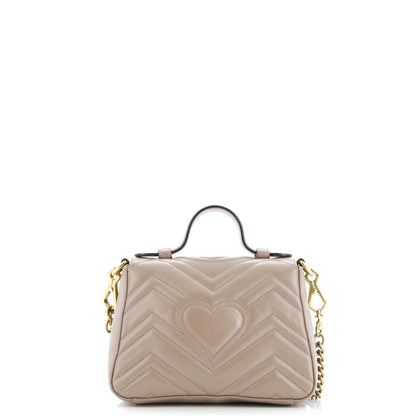 Gucci Gg Marmont Top Handle Flap Bag Matelasse Leather Mini