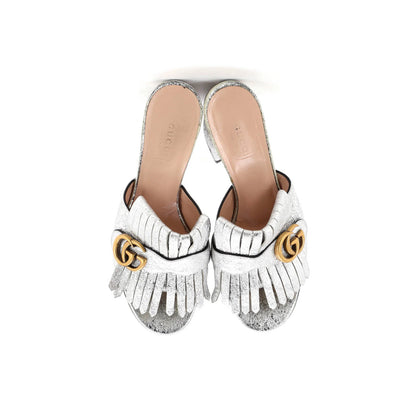 Gucci Women'S Gg Marmont Fringed Heeled Sandals Leather