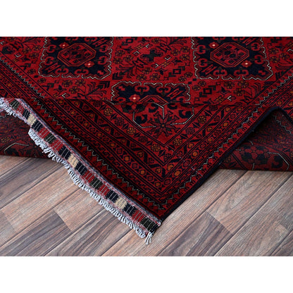 9'9"X12'8" Red Afghan Khamyab Geometric Pattern Hand Knotted Soft Wool Rug