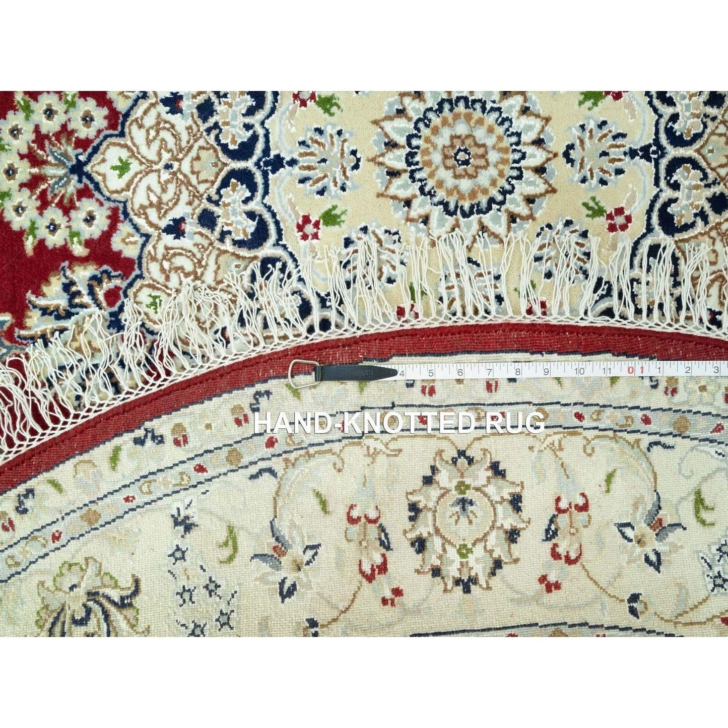 7'X7' Portia Red Hand Knotted Nain 250 Kpsi All Wool Oriental Round Rug