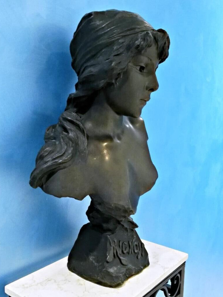 Emmanuel Villanis Mignon 1896 Salon Art Nouveau Bronze Bust Woman French Artist