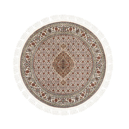 4'X4' Hand Knotted Wool-Silk Fish Medallion Design Tebraz Mahi Rug