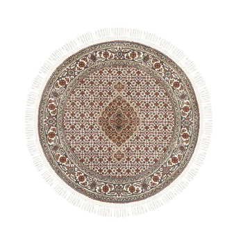 4'X4' Hand Knotted Wool-Silk Fish Medallion Design Tebraz Mahi Rug