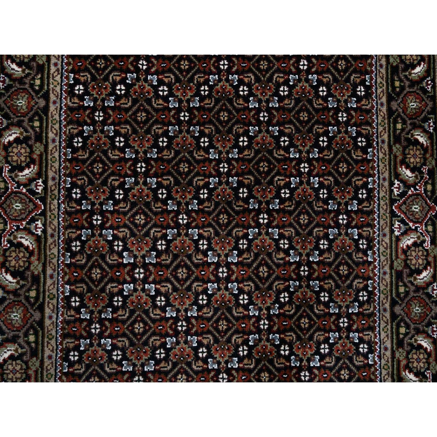 3'X5'2" Black Hand Knotted Wool And Silk Herrita 175 Kpsi Rug