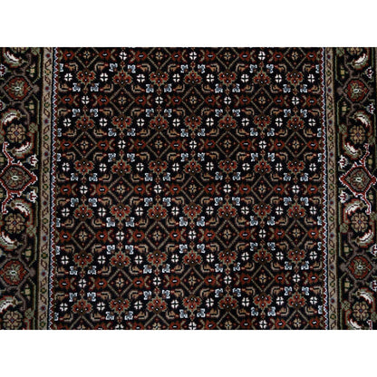 3'X5'2" Black Hand Knotted Wool And Silk Herrita 175 Kpsi Rug