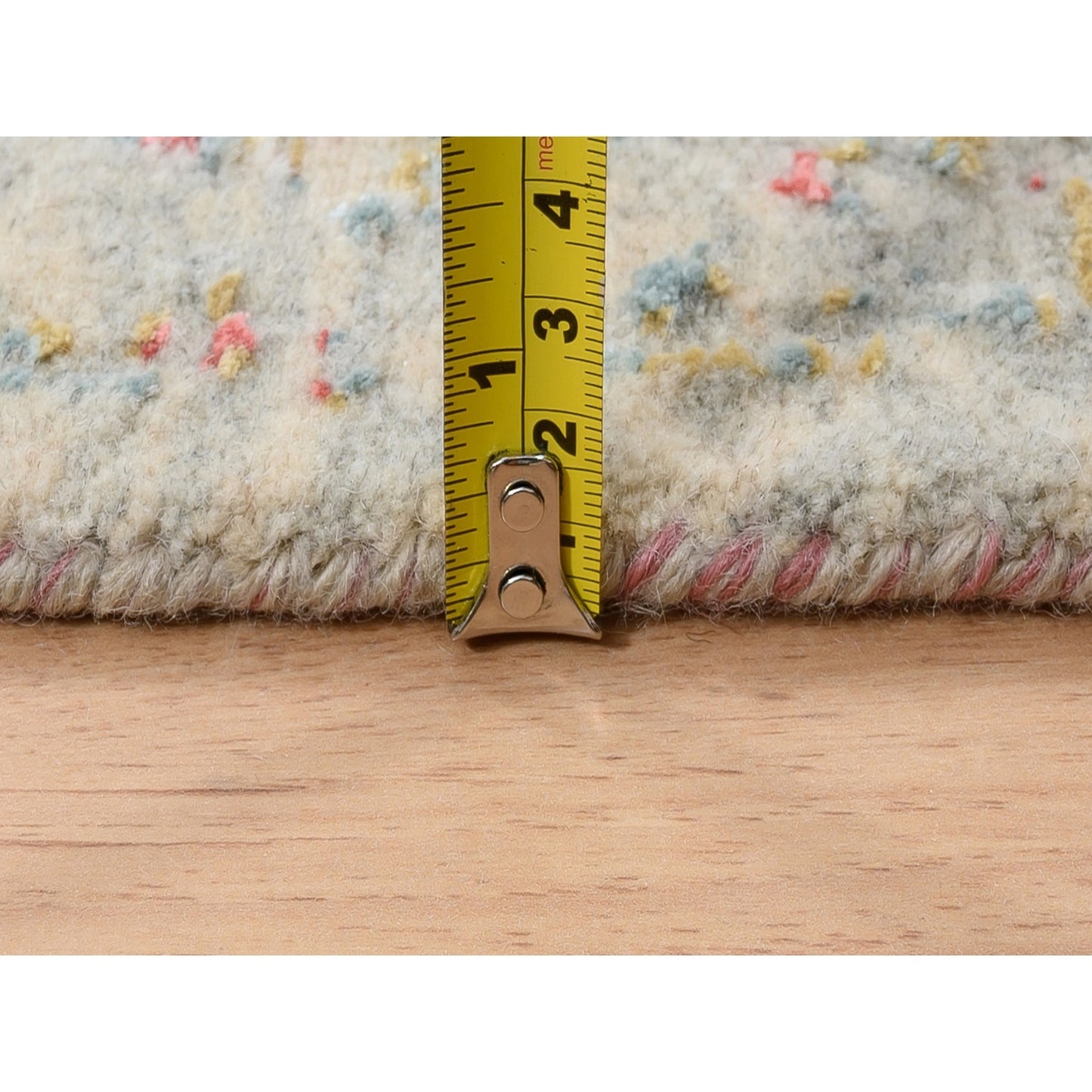 4'2"x10' Farsian Design Wool and Silk Hand Knotted Ivory Wide Runner Rug