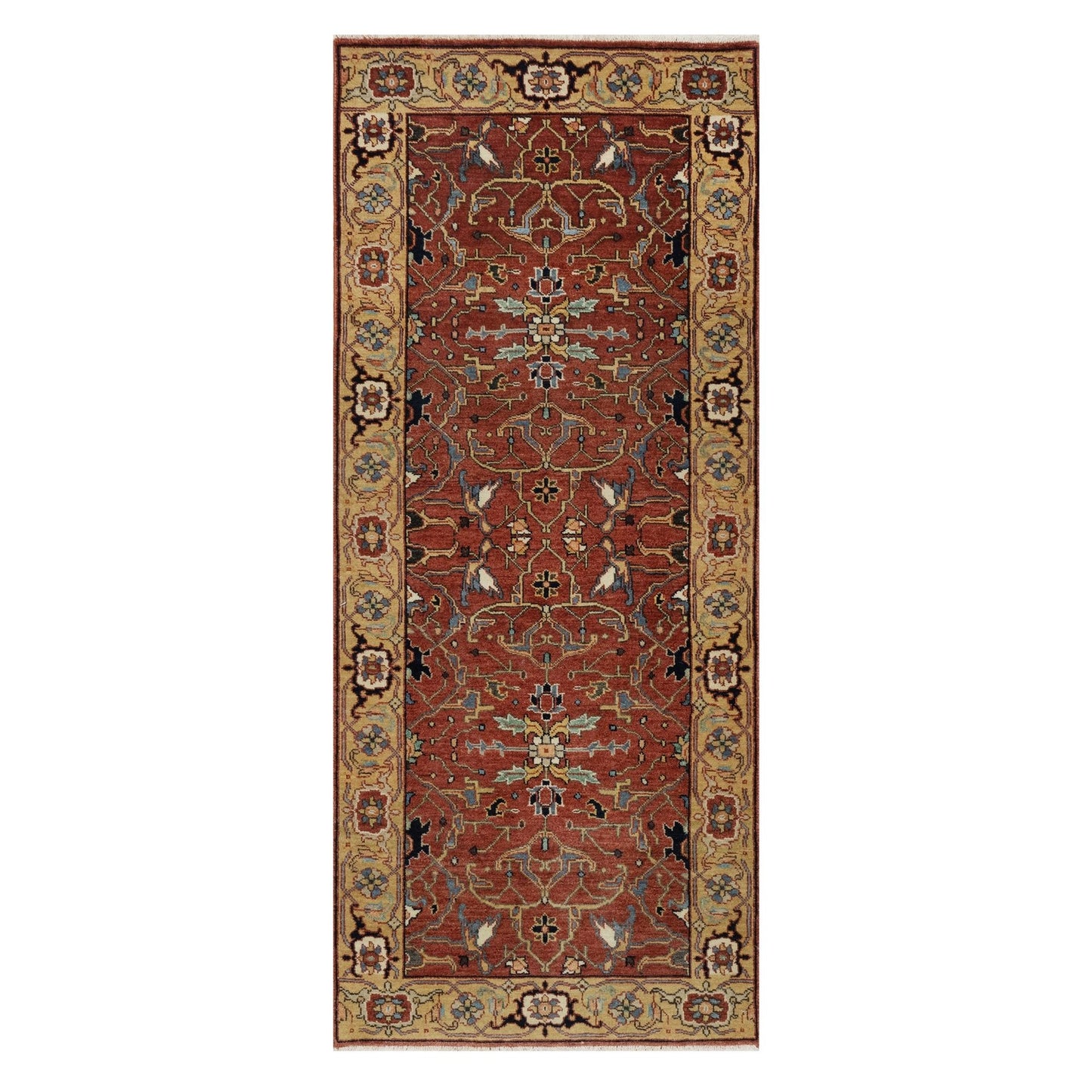 2'6"X6'1" Red Antiqued Fine Heris Recreation Hand Knotted Wool Runner Rug