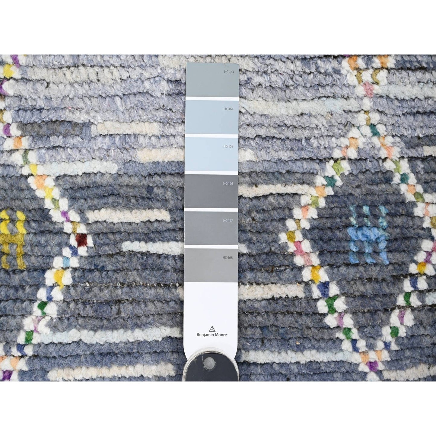 2'5"X8'4" Gray Geometric Moroccan Weave Hand Knotted Soft Wool Runner Rug