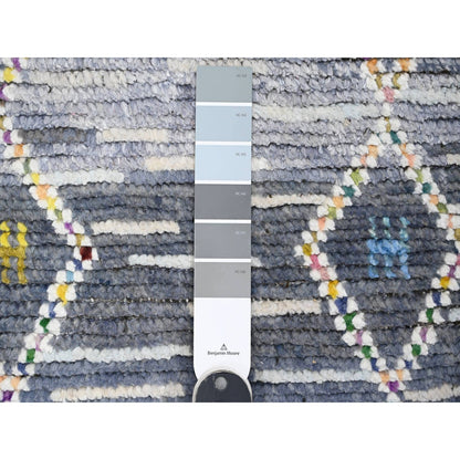 2'5"X8'4" Gray Geometric Moroccan Weave Hand Knotted Soft Wool Runner Rug