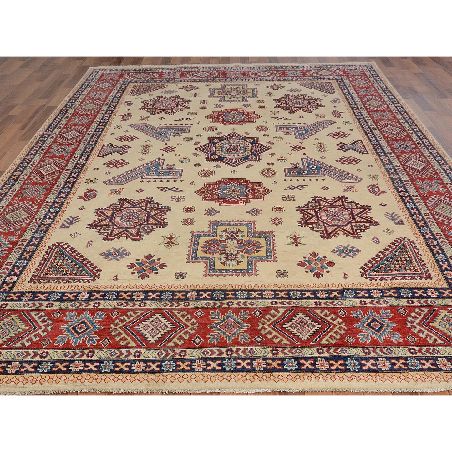8'8"X12' Ivory Special Kazak Pure Wool Hand Knotted Oriental Rug