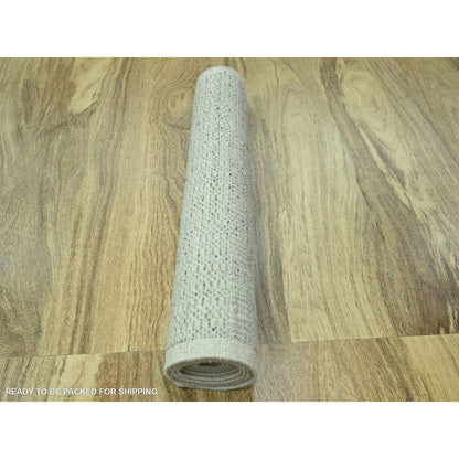 2'7"X8'1" Gray Pure Wool Rug Hand Knotted Oxidized Grass Design Runner
