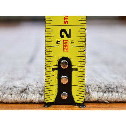 4'1"X4'1" Gray Wool And Silk Hand Loomed Gabbeh Round Oriental Rug